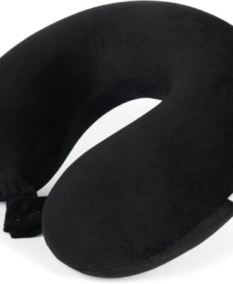SAIREIDER Travel Pillow 100% Pure Memory Foam Travel Neck Pillow, Airplane Pillow for Traveling、Car、Home、Office,Washable Cover(Black)