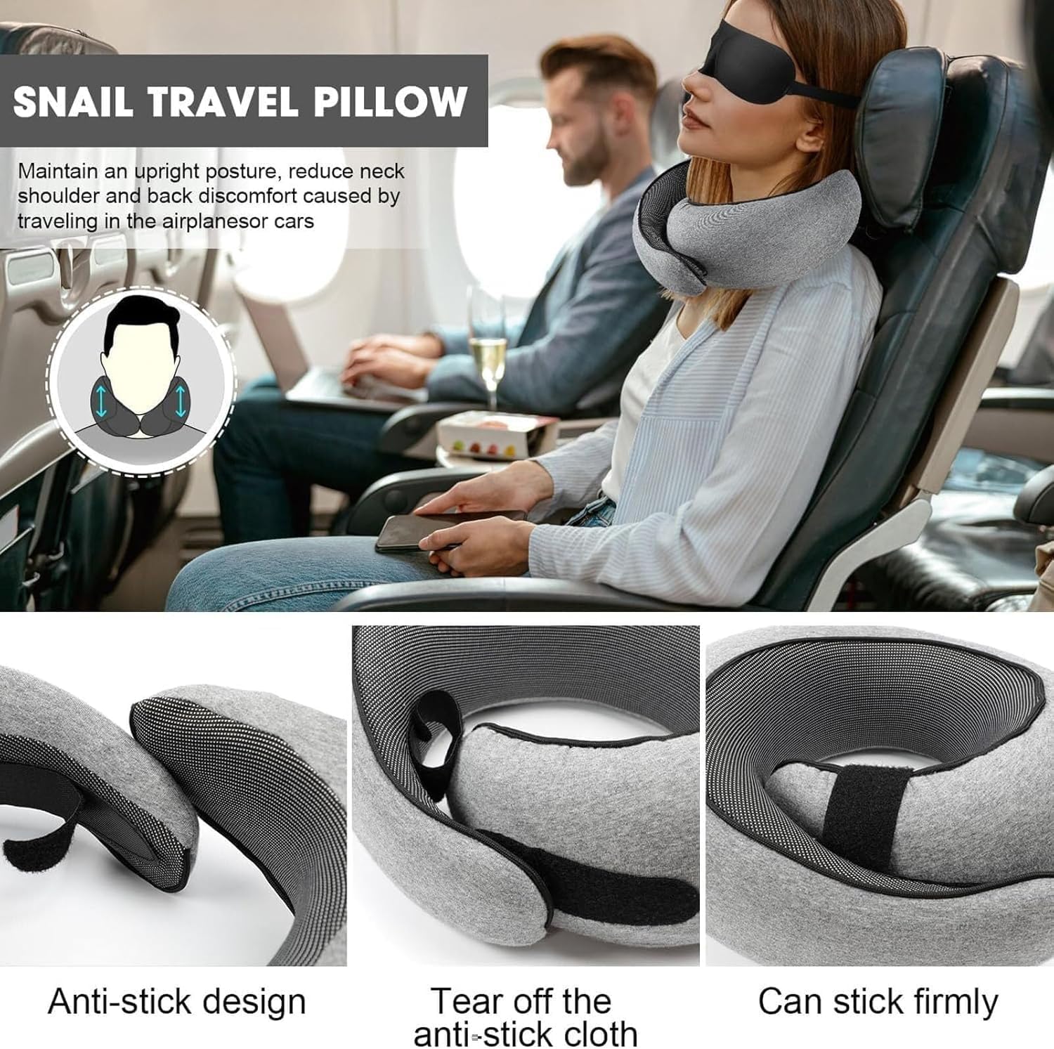 WEERSHUN Travel Pillow for Airplanes, 2026 New Memory Foam Neck Pillow with Chin Wrap for Traveling, Suitable for Airplanes, Offices and Cars (Dark Gray) - Image 3