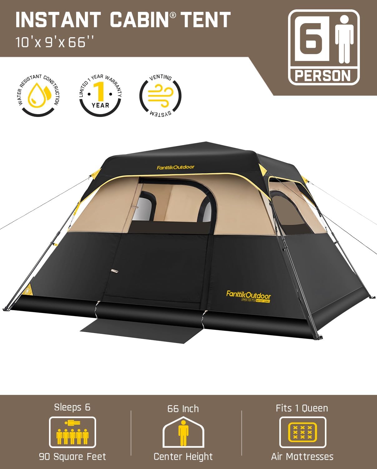 FanttikOutdoor Camping Tent 4/6/8/10 Person Instant Cabin Tent Setup in 60 Seconds with Rainfly & Windproof Portable with Carry Bag for Family Camping & Hiking - Image 2