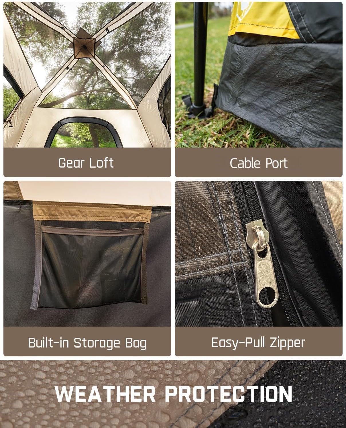 FanttikOutdoor Camping Tent 4/6/8/10 Person Instant Cabin Tent Setup in 60 Seconds with Rainfly & Windproof Portable with Carry Bag for Family Camping & Hiking - Image 6